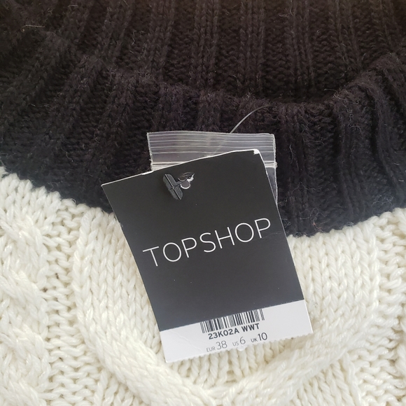 NWT TopShop Black and White Cable Knit Sweater, Size 6 - Picture 2 of 8